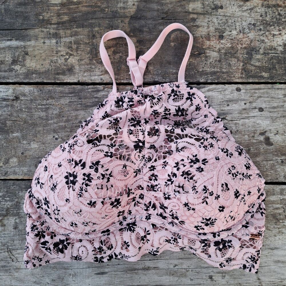 Victorias Secret PINK Bra XS AA to C Cup Pink Floral Lace Push Up Bralette